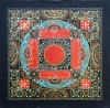 Mandala noir rouge et bleu, acrylique sur toile 50x50 cm
